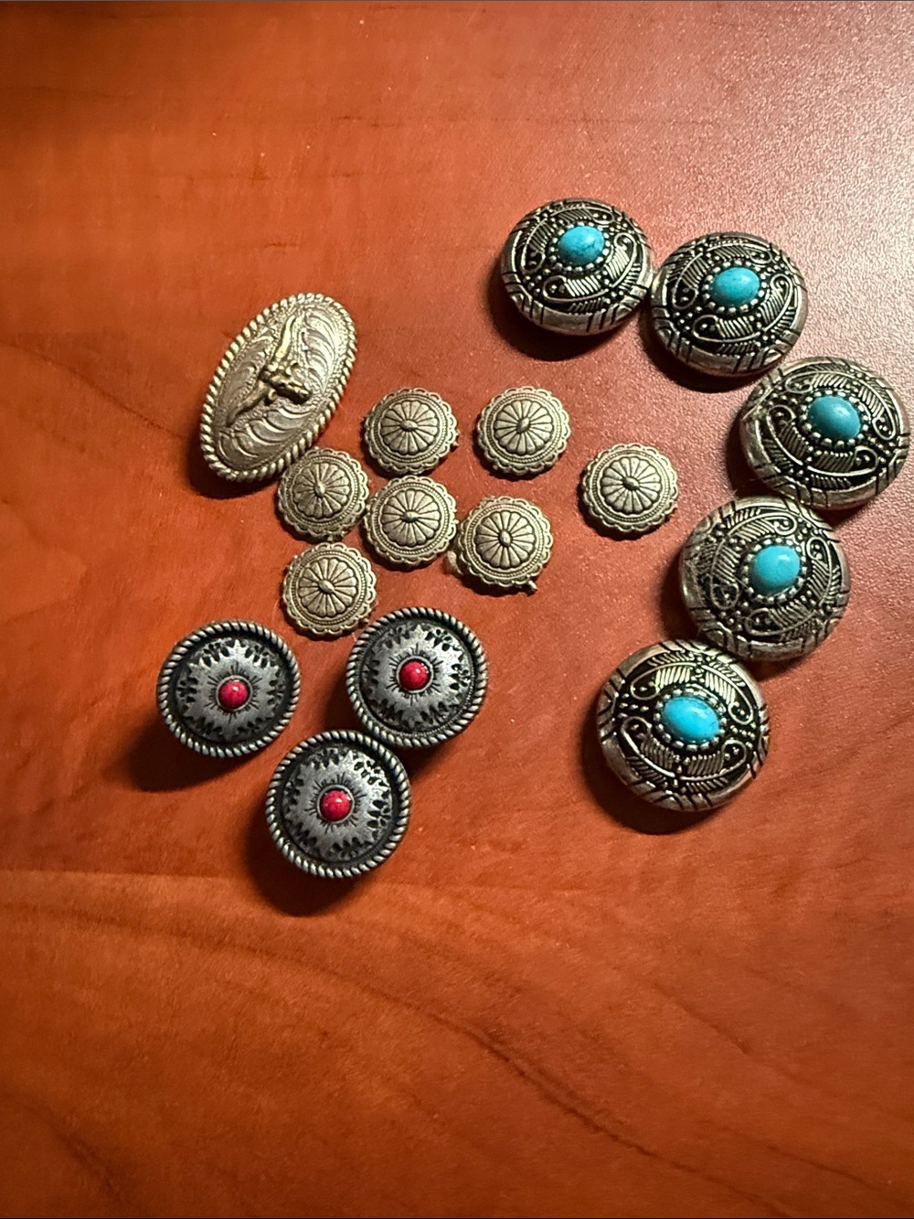Turquoise and Red Western Concho Button Lot